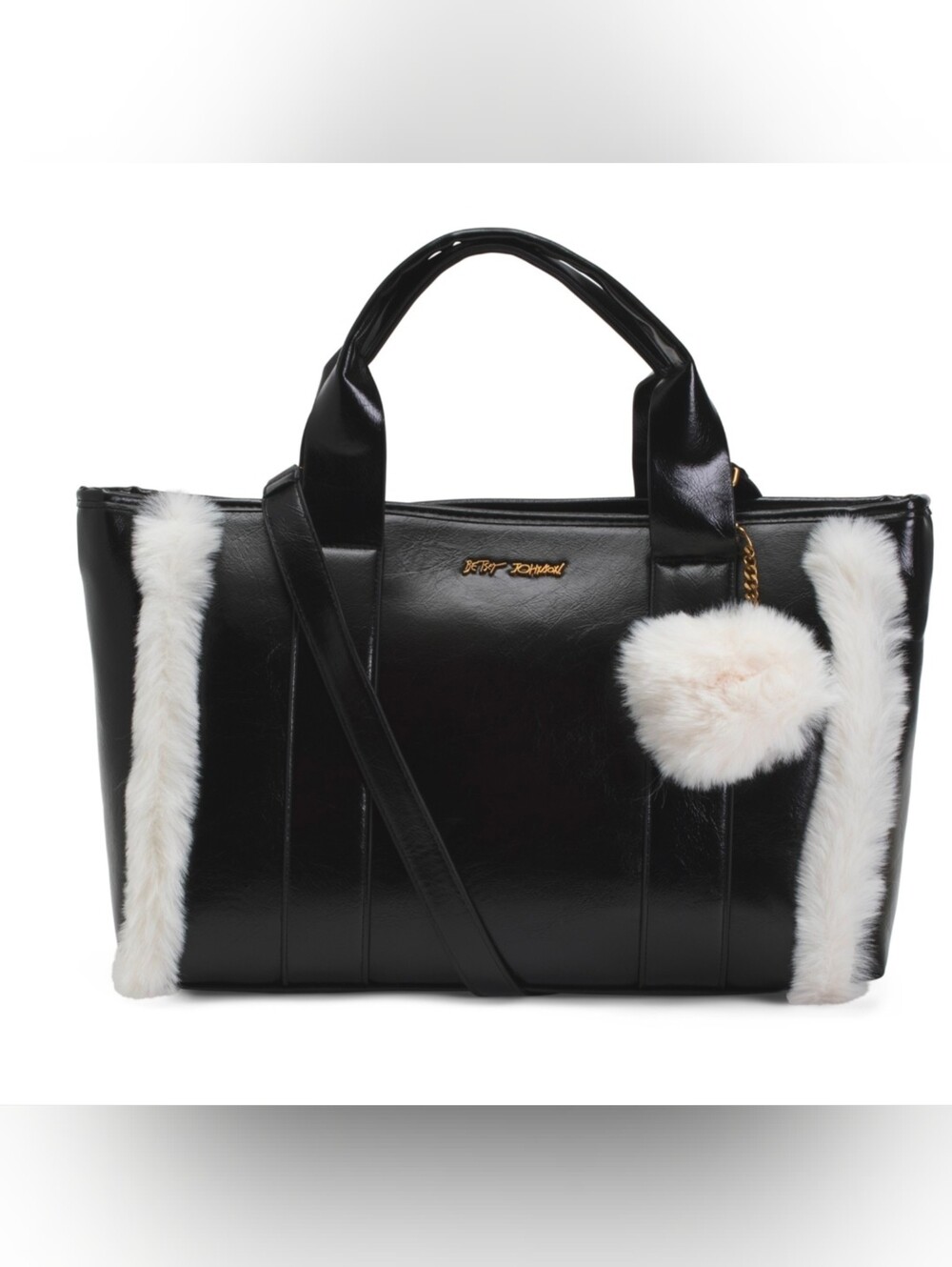 Betsey Johnson Black Tote with White Faux Fur Trim NWT